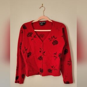 Nina Leonard Floral Cardigan